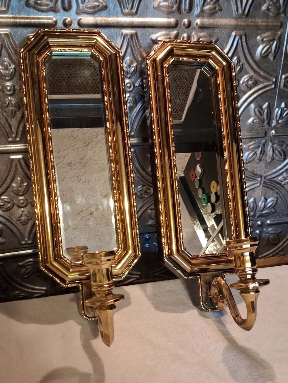 Home Interiors Gold Mirrored Wall Sconce Pair